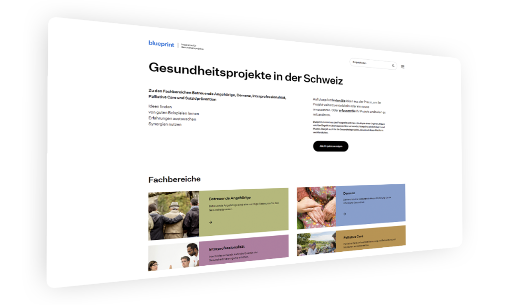 Screenshot bag-blueprint.ch: Gesundheitsprojekte finden und teilen 
