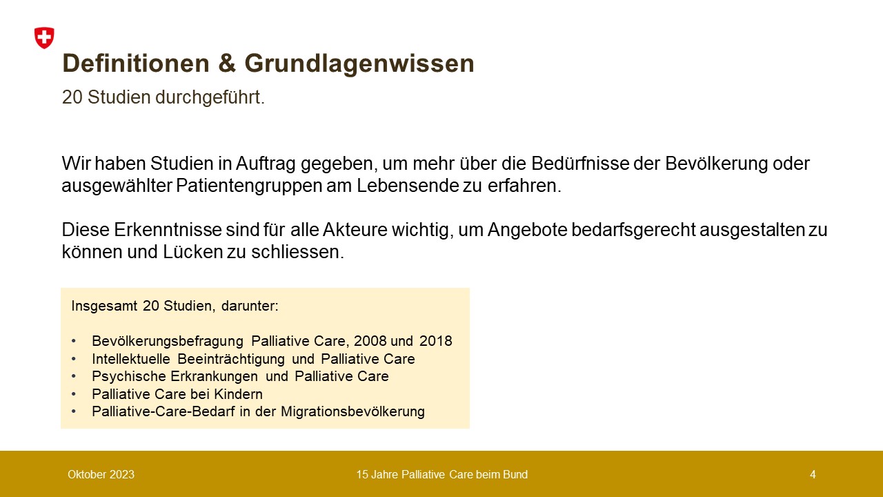 20 Studien wurden im Bereich Palliative Care durchgeführt.