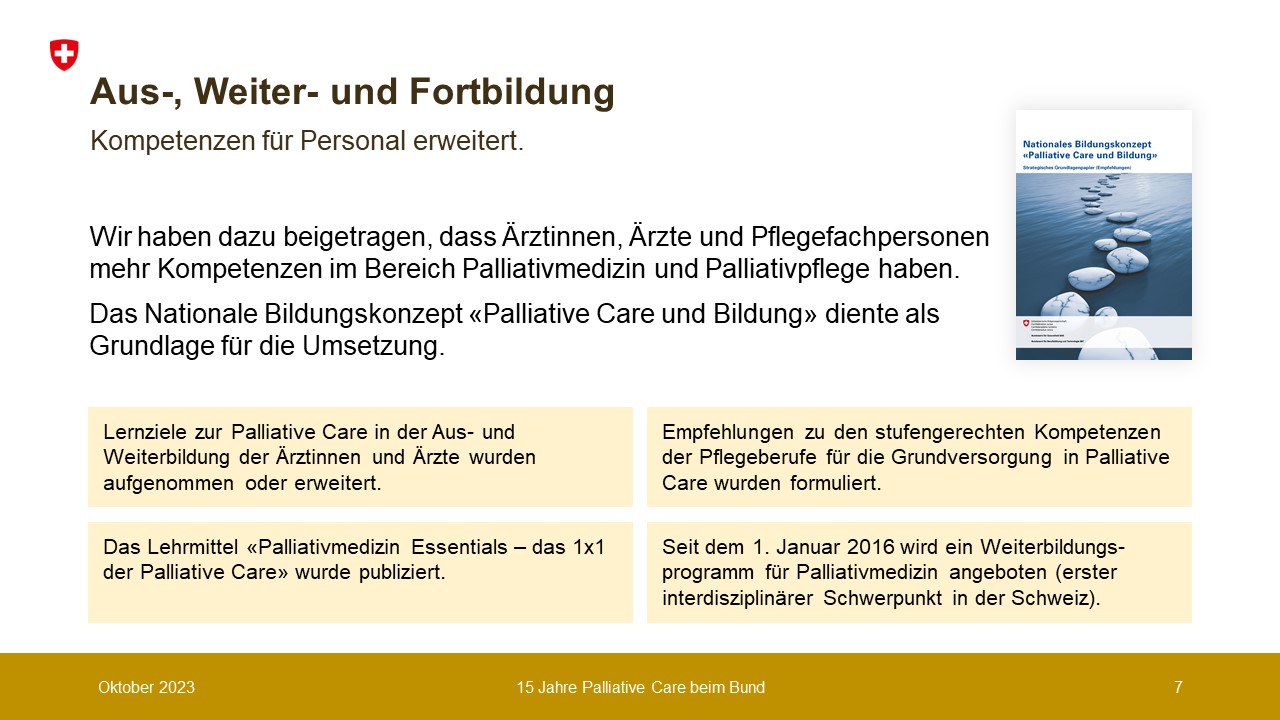 Aus-, Weiter- und Fortbildung im Bereich Palliative Care wurde gefördert.