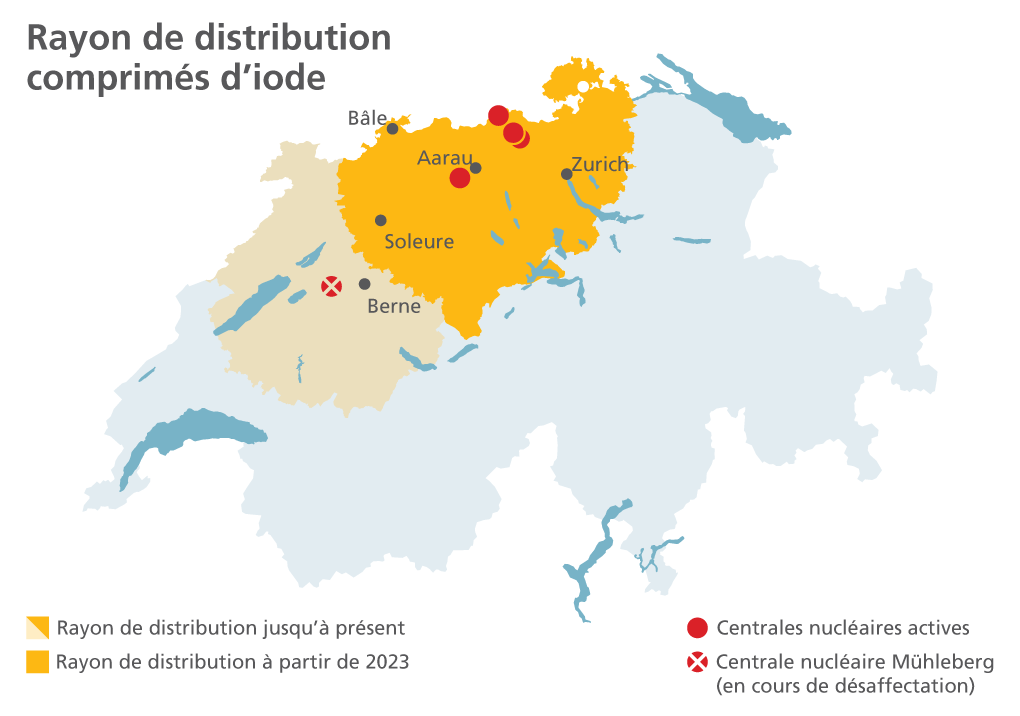 Carte suisse : Distribution dans un rayon de 50 km autour d'une centrale nucléaire suisse