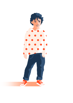 Kleiner Junge mit rotgetupftem Pullover