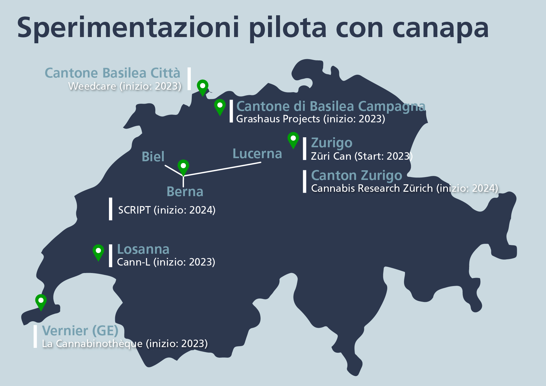 Mappa: Sperimentazioni pilota autorizzate in Svizzera