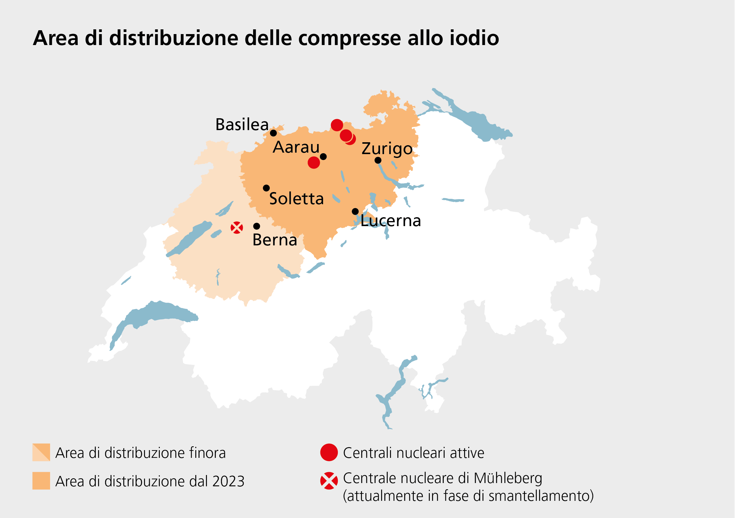 Mappa della Svizzera: Distribuzione entro un raggio di 50 km da una centrale nucleare svizzera